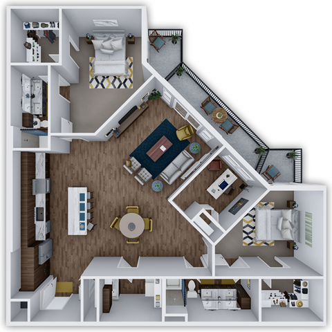 Floor plan for 2 beds, 2 baths, 1602 sqft